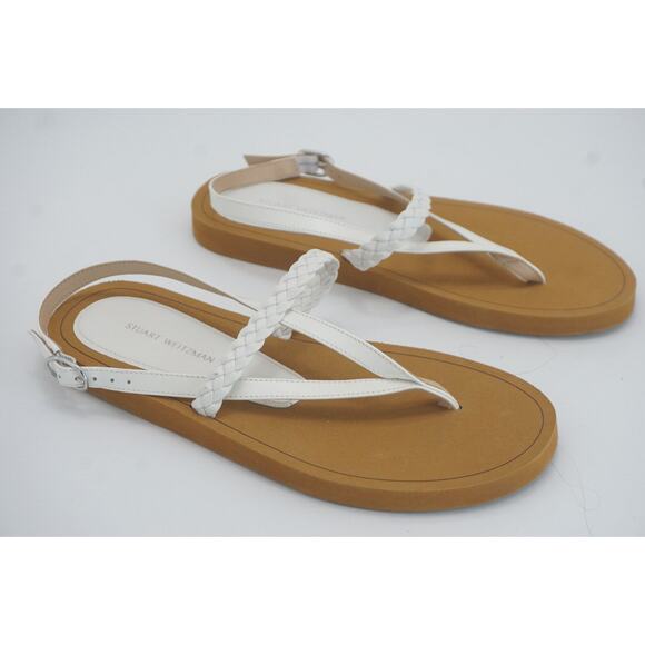 Stuart Weitzman White Contempo Braided Leather Thong Strap Sandals SZ 6 New $250 - Picture 9 of 10